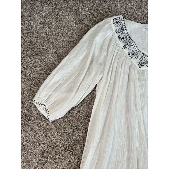 Anthropologie VELVET Trista Blanket Stitch Kaftan Dress White Embroidered Boho M - Picture 8 of 13